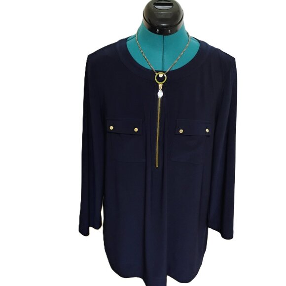 Navy Blue Blouse Anne Klein Size Large - Picture 10 of 10